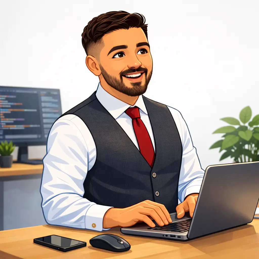 Self-portrait working at a modern desk